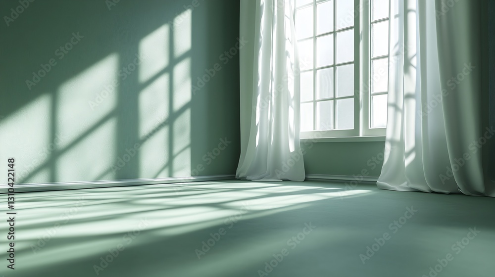 Aufkleber Bright and Inviting Room With Soft Natural Light Casting Shadows on the Floor and Walls : Generative AI