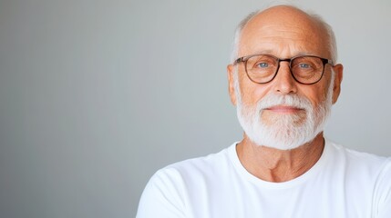 Fototapeta premium Senior man reflects on life's joys and challenges against a gray backdrop