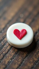 Fototapeta premium A tiny white button with a cute and simple red heart symbol embossed on it, red heart, heart symbol, minimalist
