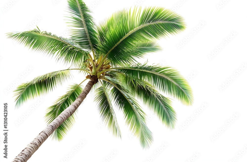 Aufkleber lush green palm tree viewed from below against a bright white background : generative ai