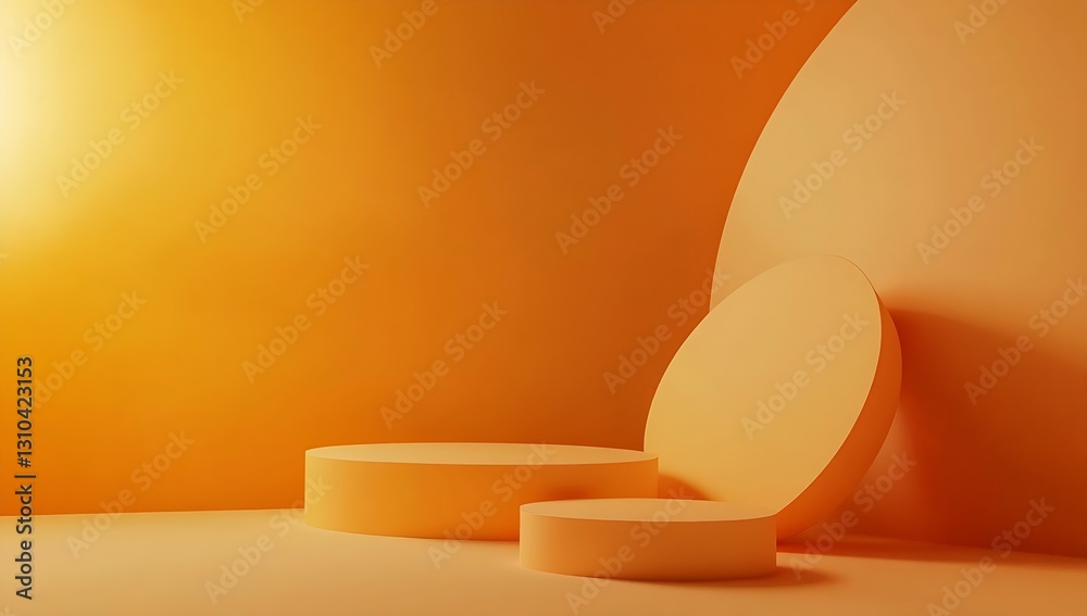Poster stylish abstract interior design with round and oval shapes in vibrant orange tones : generative ai