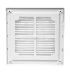 Ventilation grate isolated on a white background. Square shape. Material plastic. Back side.