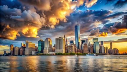 Obraz premium Dramatic NYC Skyline & Cloudscape: Stunning Panoramic City View
