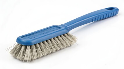 Blue-handled Cleaning Brush on White Background