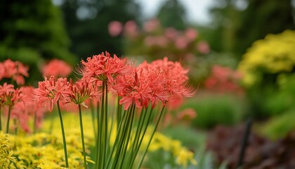 Red spider lilies in garden