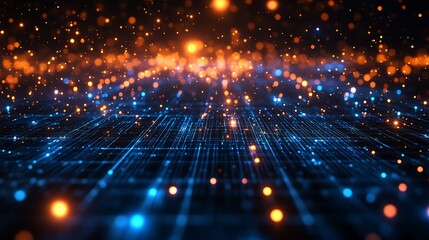 Obraz premium Illuminated digital landscape with glowing particles and data lines creating a cosmic effect : Generative AI