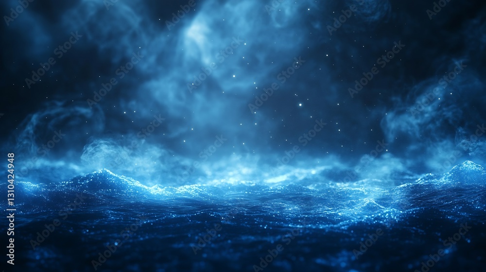 Poster Mystical blue ocean waves with ethereal clouds creating a serene and soothing scene : Generative AI