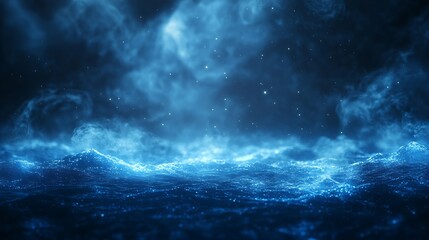 Obraz premium Mystical blue ocean waves with ethereal clouds creating a serene and soothing scene : Generative AI