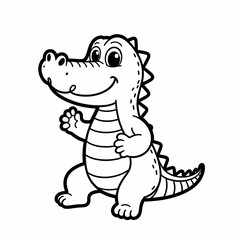 Cute Alligator Coloring Page for Kids – Simple Cartoon Crocodile Line Art