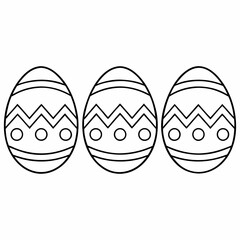 three uniquely decorated Easter eggs in black and white, ready for coloring, symbolizing the Easter season, vector illustration