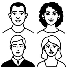 Obraz premium set of four people in a graphic illustration. Smiling and happy face. There are two male and two female, vector illustration