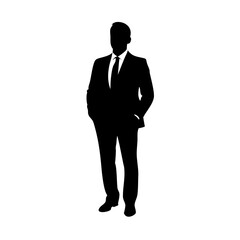 silhouette of a businessman standing with hands in pockets. The image conveys professionalism and confidence, vector illustration