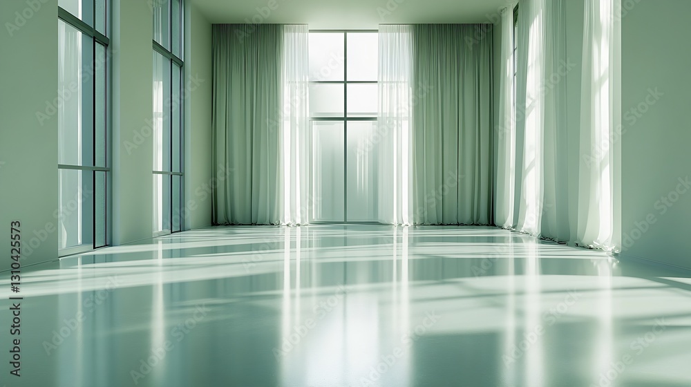 Poster bright and airy interior space with large windows and flowing curtains creating a peaceful ambiance 