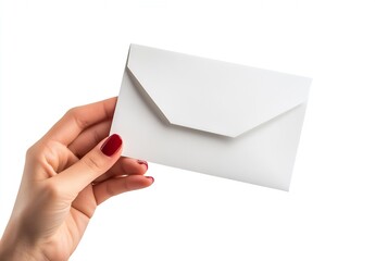 Fototapeta premium Elegant hand holding a classic white envelope perfect for invitations or greeting cards : Generative AI