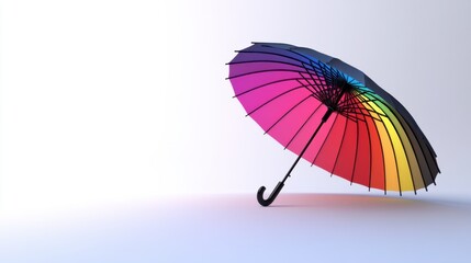 Color-blocked modern umbrella with vibrant shades on a white background.
