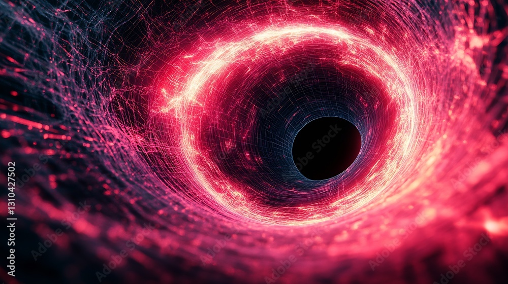 Poster futuristic visualization of a black hole surrounded by glowing red energy : generative ai