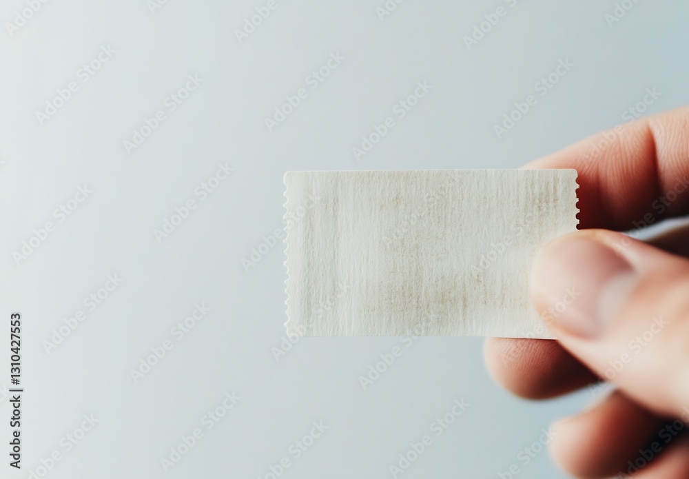 Aufkleber Hand presenting a textured white rectangular paper with perforated edges for creative writing and note taking : Generative AI