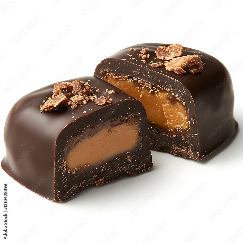 Aufkleber Decadent chocolate piece filled with smooth caramel and topped with crispy bits : Generative AI