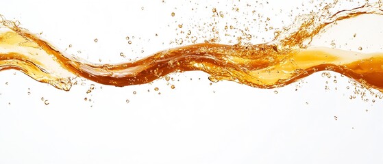 Dynamic splash of amber liquid creating elegant waves on a white background : Generative AI