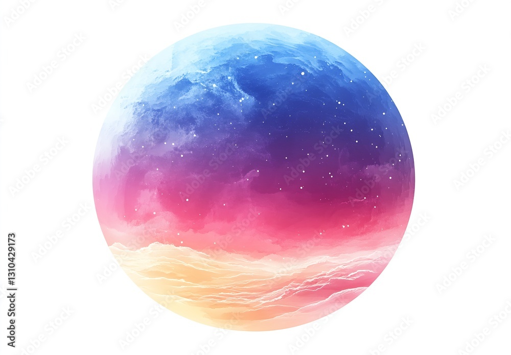 Aufkleber vibrant and dreamy cosmic landscape with soft pastel colors in a circular design : generative ai