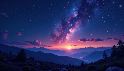 Naklejka premium Celestial landscape with stars twinkling on dark canvas, space, astronomy, night sky