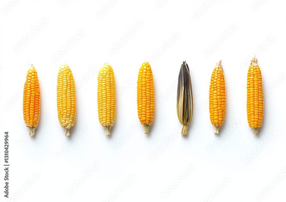 Aufkleber variety of fresh corn cobs displayed on white background showing natural colors and textures : gener