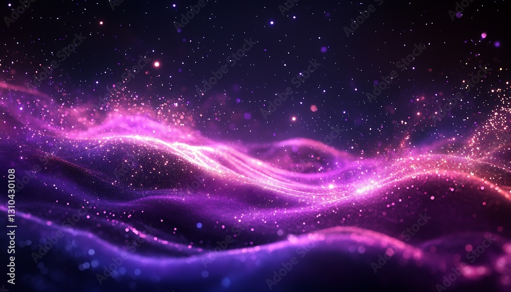 Poster Captivating cosmic waves shimmering with vibrant colors and sparkling particles in a mystical space background : Generative AI