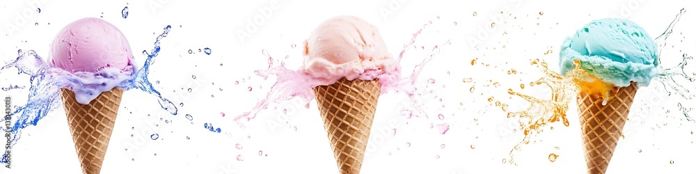 Aufkleber brightly colored ice cream cones splashing with vibrant flavors creating a fun summer vibe : generat