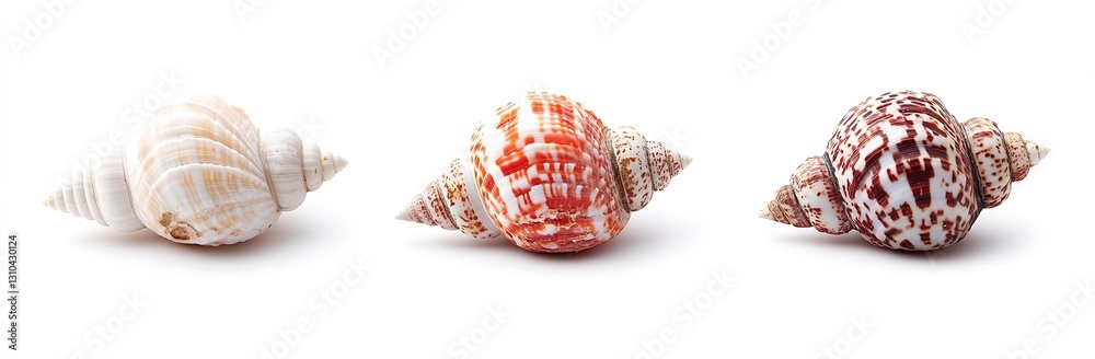Poster close up of beautiful seashells showcasing natural textures and colors on a white background : gener