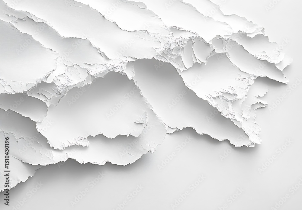 Aufkleber Closeup of torn edges of white paper creating a textured surface for artistic applications : Generative AI
