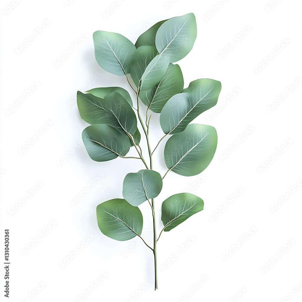 Poster lush green eucalyptus leaves arranged elegantly showcasing their beautiful shape and color on a whit