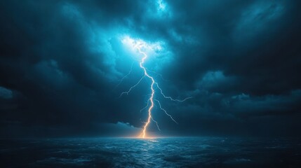 Fototapeta premium Powerful Lightning Strike Over Stormy Ocean