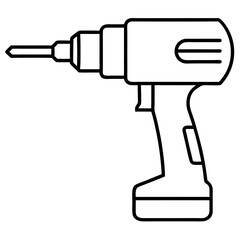 Cordless Drill Outline Vector Illustration - Construction Clipart & Line Art Design, Cordless drill outline vector illustration, perfect for clipart, line art, and construction designs.