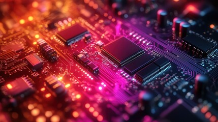 Obraz premium Circuit Board Close-Up Glow