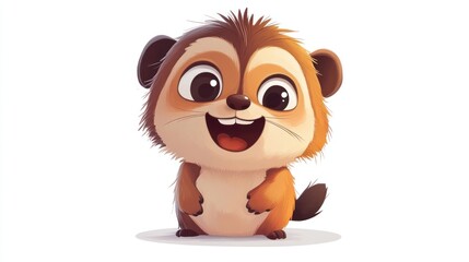 Obraz premium A happy cartoon groundhog with large eyes and an open mouth