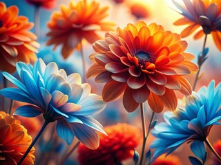Fototapeta premium Dreamy Silhouette Floral Art: Abstract Red, Orange & Blue Petals