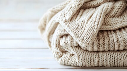 Cream Knitted Sweater Texture Closeup Photo