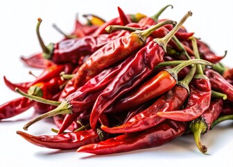Dried Chili Peppers, Spicy Food, Isolated on White Background, High-Resolution Stock Photo