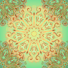 Mandala seamless pattern. Vintage decorative elements. Hand drawn background. Islam, Arabic, Indian, ottoman motifs. Geometric circle element in vector. Kaleidoscope, medallion, yoga concept.