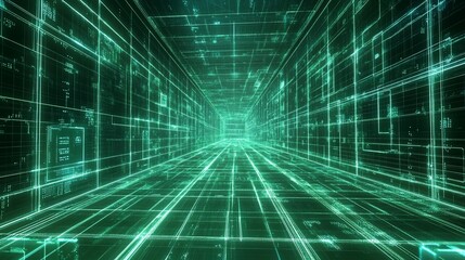 Obraz premium Digital tunnel, glowing lines, abstract background