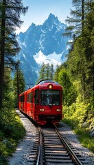 Fototapeta premium Red Train Mountains Scenic Forest