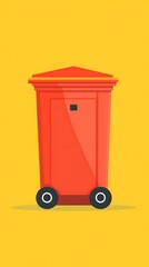 Red Trash Can on Yellow Background
