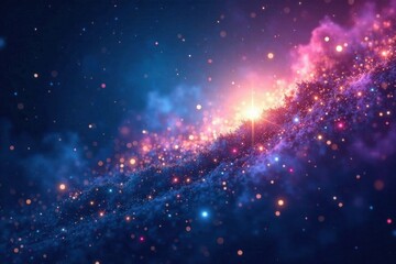 Fototapeta premium Dark blue frame with glittery nebula and sparkling bokeh for fantasy art, cosmic scene, glittery nebula, dark blue frame