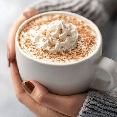 Obraz premium Warm Cozy Hands Holding Pumpkin Spice Latte Coffee Mug