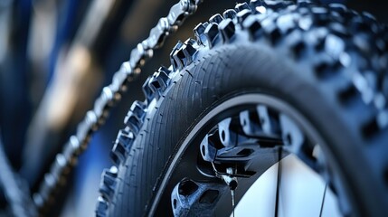 Close-Up of Mountain Bike Tire and Chain Highlighting Details and Texture for Cycling Enthusiasts