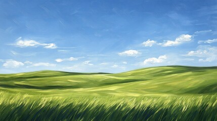 Obraz premium Rural landscape, green hills, sunny sky