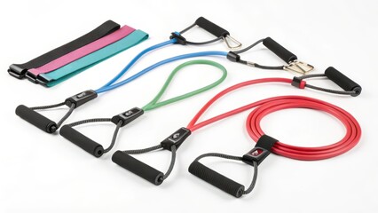 Fitness Resistance Bands Set on White Background