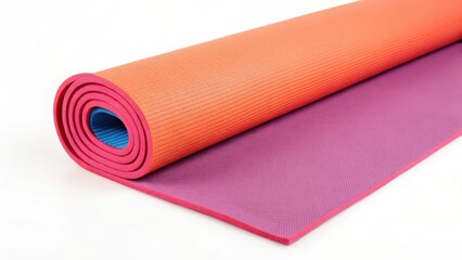 Rolled Yoga Mat on White Background