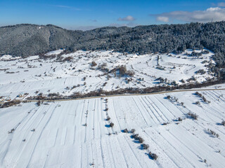 Winter view of Rila Mountain near Beli Iskar village,  Bulgaria