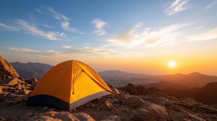 Camping under a starry sky with city lights in Ras Al Khaimah mountains